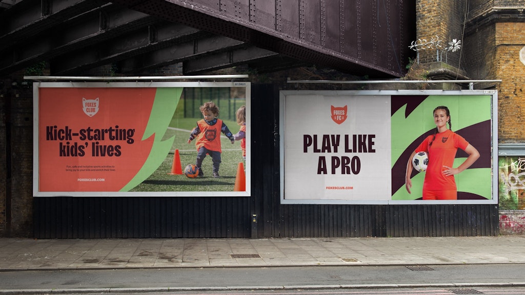 Billboards showing the different visual treatments aimed at different ages in Thisaway's new brand for The Foxes Club